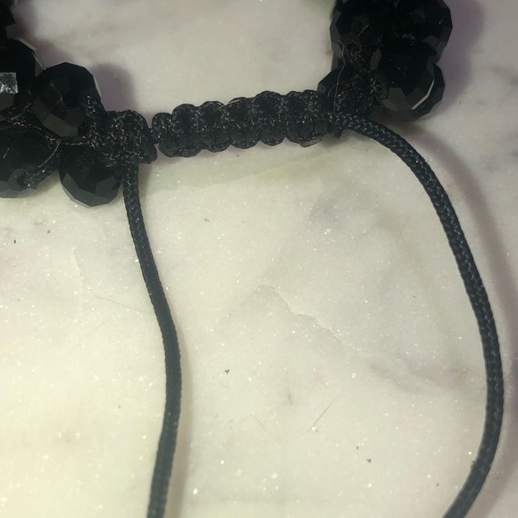 BLACK Crystal Cluster Beaded Adjsutable Woven Cord Bracelet OS - Picture 2 of 3